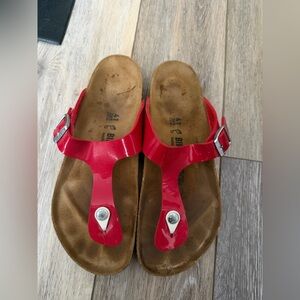 Birkenstock Glossy Red Thong Sandals